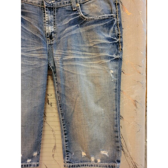 Buckle BKE Capris Jeans Women Sabrina Stretch Blue Distressed Y2K Grunge Biker - Picture 3 of 16